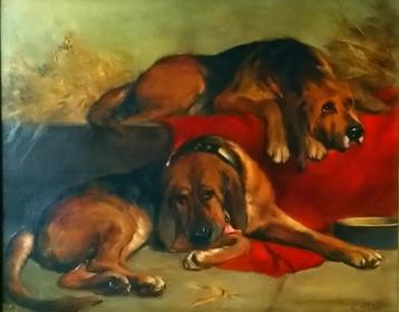 = twee liggende honden = Charles Petit 1863-1949 = beschikbaar voor biedingen
