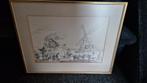oude tekening ets molen in mist genummerd, Antiek en Kunst, Ophalen of Verzenden