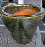 Zwart geglazuurde terracotta pot, Tuin en Terras, Bloempotten, Ophalen, Gebruikt, Rond