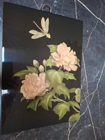 Vintage Schilderij Libelle & Pioenrozen Jaren '50 beschikbaar voor biedingen