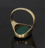 Groene onyx familiewapen 14k gouden vintage zegel ring, Verzenden, Goud, Ring, Met edelsteen