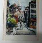 Parijs , stadsgezicht   signatuur Greef ., Antiek en Kunst, Kunst | Etsen en Gravures, Ophalen of Verzenden