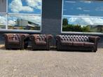 Chesterfield 3+1+1 zit bankstel bruin GRATIS BEZORGD, Gebruikt, 125 cm of meer, Leer, Ophalen of Verzenden