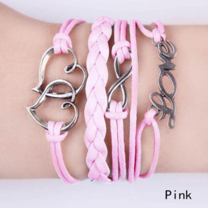 NIEUW armband roze love en inifity, Sieraden, Tassen en Uiterlijk, Armbanden, Nieuw, Overige materialen, Roze, Met bedels of kralen
