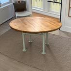 Massief eikenhouten eettafel 140 cm industrieel onderstel, Ophalen, 100 tot 150 cm, Zo goed als nieuw, Vijf personen of meer
