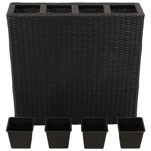 Plantenbak verhoogd met 4 potten poly rattan zwart, Tuin en Terras, Bloembakken en Plantenbakken, Nieuw, Kunststof, Balkon, Minder dan 60 cm