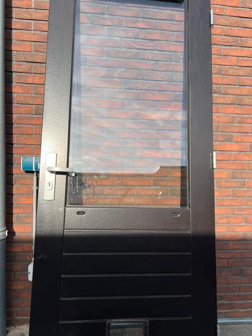 Hardhouten buitendeur 93x234 met dubbel glas, Doe-het-zelf en Verbouw, Deuren en Horren, Zo goed als nieuw, Buitendeur, 200 tot 215 cm