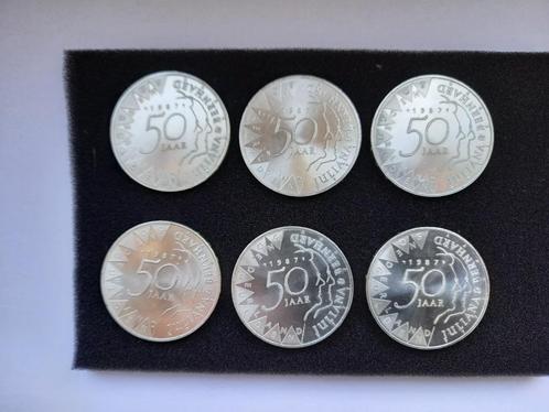 6 x Zilveren 50 gulden munt 1987 Huwelijk Juliana-Bernhard, Postzegels en Munten, Munten | Nederland, Setje, 50 gulden, Koningin Beatrix