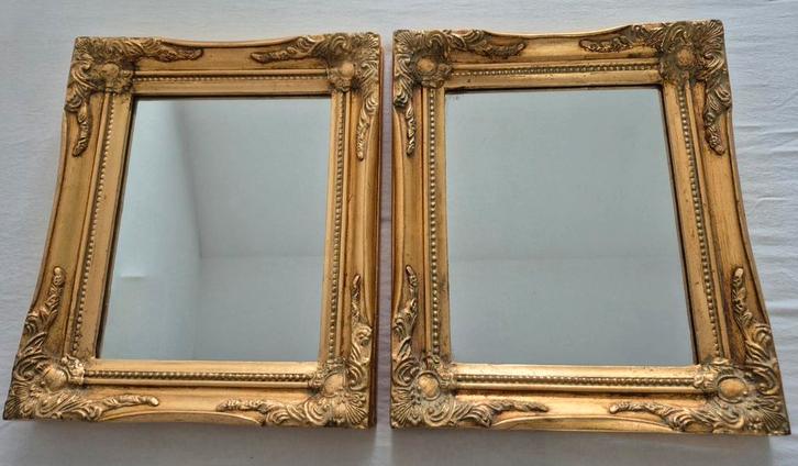 Set van 2 prachtige barok spiegels., Antiek en Kunst, Antiek | Spiegels, Minder dan 50 cm, Rechthoekig, Ophalen of Verzenden
