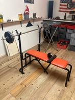 Halterbank met gewichten, Sport en Fitness, Fitnessmaterialen, Ophalen, Gebruikt, Fitnessbank