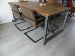 Eethoek 4 stoelen + tafel hout/staal 180x100  PRIJS verlaagd, Ophalen, Gebruikt, 4 tot 6 stoelen