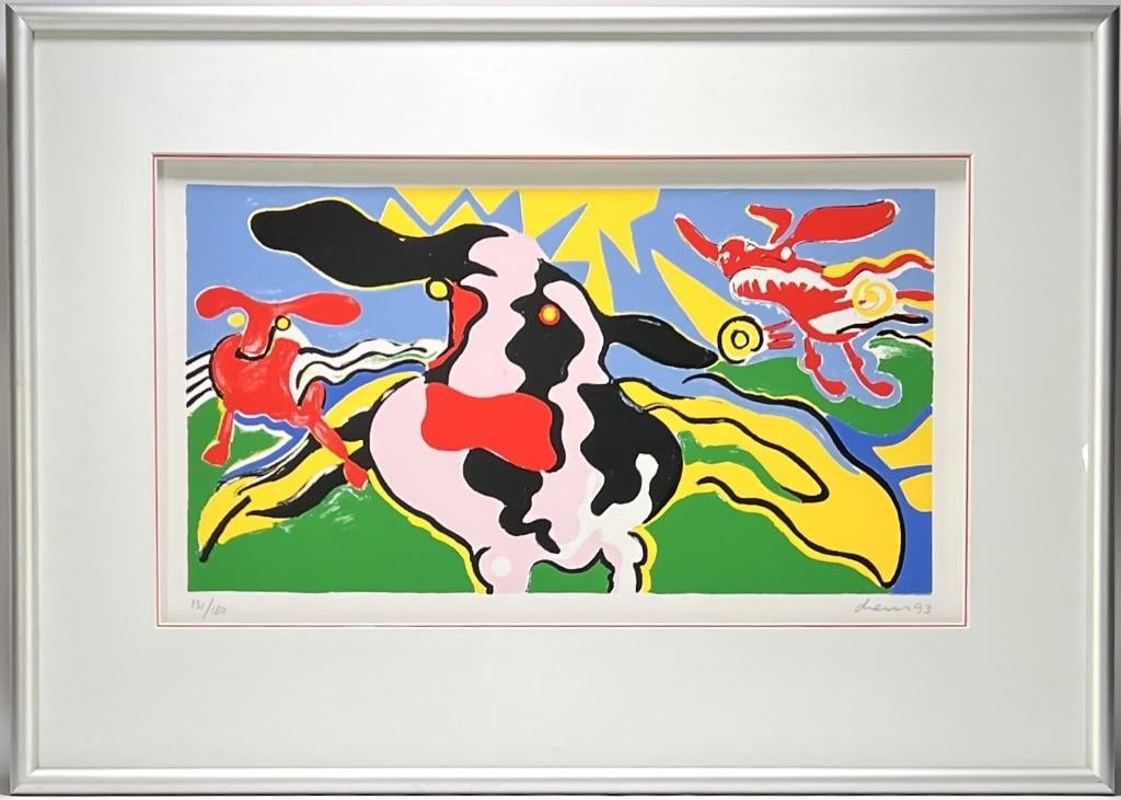 69. Zeefdruk, Peter Diem - "Flying cow, green", 1993, Ophalen of Verzenden