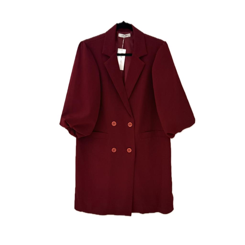 Ambika | Blazerdress bordeaux/burgundy pofmouwen | Maat S/M, Ophalen of Verzenden, Nieuw
