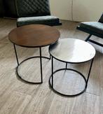 Set van 2 ronde salontafels brons en zilver., Minder dan 45 cm, Minder dan 55 cm, Rond, Ophalen of Verzenden