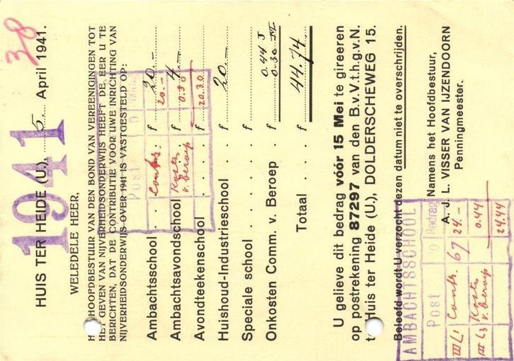 B.v.V.t.h.g.v.N., Huis ter Heide - 04.1941 - briefkaart, Postzegels en Munten, Brieven en Enveloppen | Nederland, Briefkaart, Ophalen of Verzenden