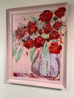 Kleurrijk abstract bloem schilderij in lijst, Ophalen