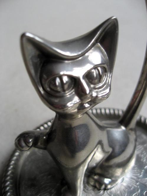 Verzilverd ringenbakje met kattenstaart, Antiek en Kunst, Curiosa en Brocante, Ophalen of Verzenden