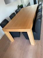 Eet tafel  blank eiken hout met bijpassende leren stoelen, Huis en Inrichting, Tafels | Eettafels, Ophalen, Gebruikt, Eikenhout