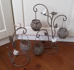 Set brocante waxinelichtjes boompjes met vogeltjes, Gebruikt, Ophalen of Verzenden, Metaal, Kandelaar