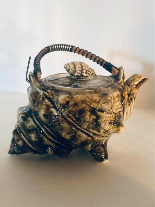 Vintage barbottine keramiek theepotje (400 ml), Antiek en Kunst, Antiek | Servies los, Ophalen of Verzenden