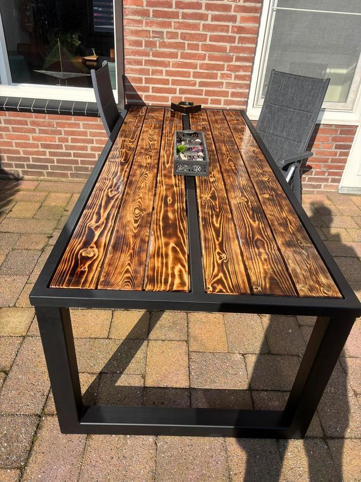 Op maat gemaakte tuintafel van staal en hout, Tuin en Terras, Tuintafels, Nieuw, Rechthoekig, Hout, Ophalen