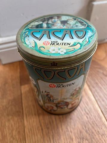 Vintage Van Houten art nouveau Cacao blik 15cm hoog, 10cm beschikbaar voor biedingen