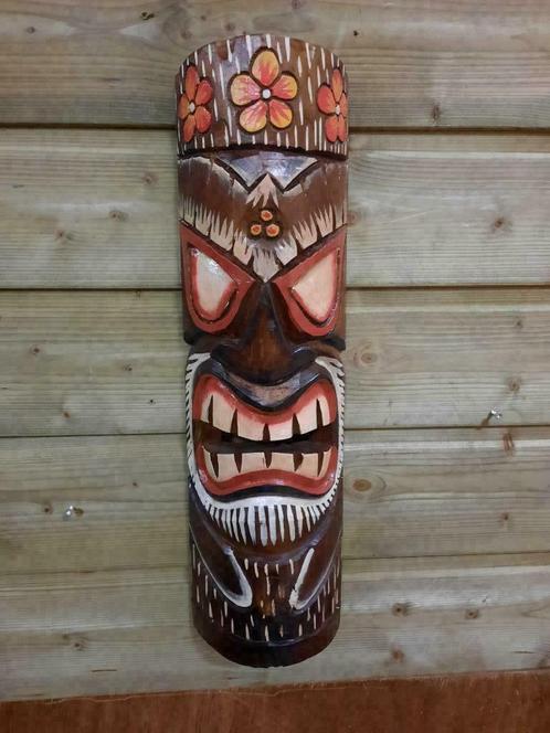 Tiki Masker 3 Flowers, Antiek en Kunst, Kunst | Beelden en Houtsnijwerken, Ophalen of Verzenden