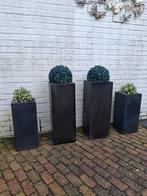 4 zwarte buitenpotten, Tuin en Terras, Ophalen, Vierkant, Steen, 30 tot 60 cm