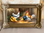 Olieverf schilderij met kippen, Ophalen of Verzenden