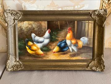 Olieverf schilderij met kippen beschikbaar voor biedingen