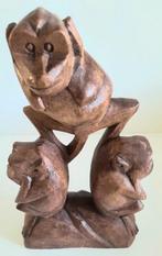 Groot hout beeld horen zien en zwijgen, Antiek en Kunst, Kunst | Beelden en Houtsnijwerken, Ophalen of Verzenden