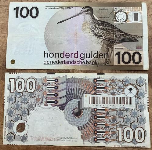100 gulden 1977 Snip + 100 gulden 1992 Steenuil (1), Postzegels en Munten, Bankbiljetten | Nederland, Setje, 100 gulden, Ophalen