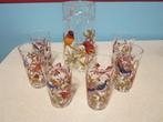 Vintage set glazen en kan met afbeeldingen vogels, Ophalen of Verzenden