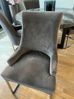 Ronde epoxy tafel met velvet stoelen, Ophalen, Bruin, Zo goed als nieuw, Vier