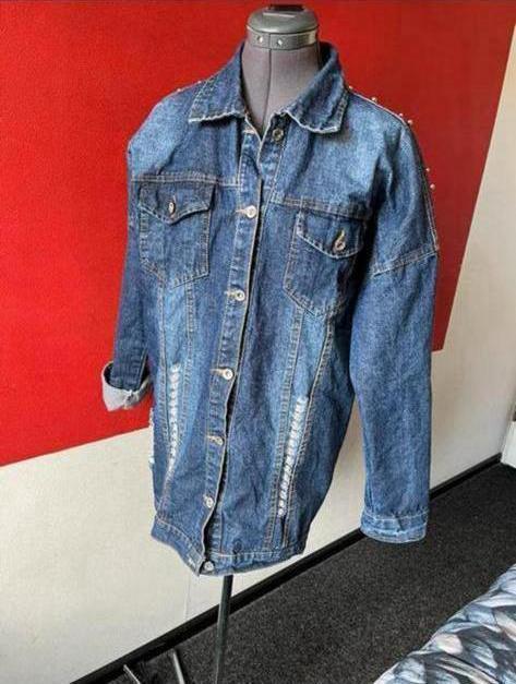 Lang spijkerjack van Noémie Koni maat M . ZGAN, Kleding | Dames, Jasjes, Kostuums en Pakken, Zo goed als nieuw, Jasje, Maat 38/40 (M)