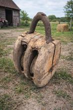 Vintage Katrol met 2 Wielen - Industrieel Decor, Ophalen of Verzenden