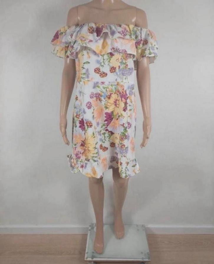 Gebloemd off shoulder, strapless jurkje van h&m, Kleding | Dames, Jurken, Nieuw, Maat 38/40 (M), Overige kleuren, Boven de knie