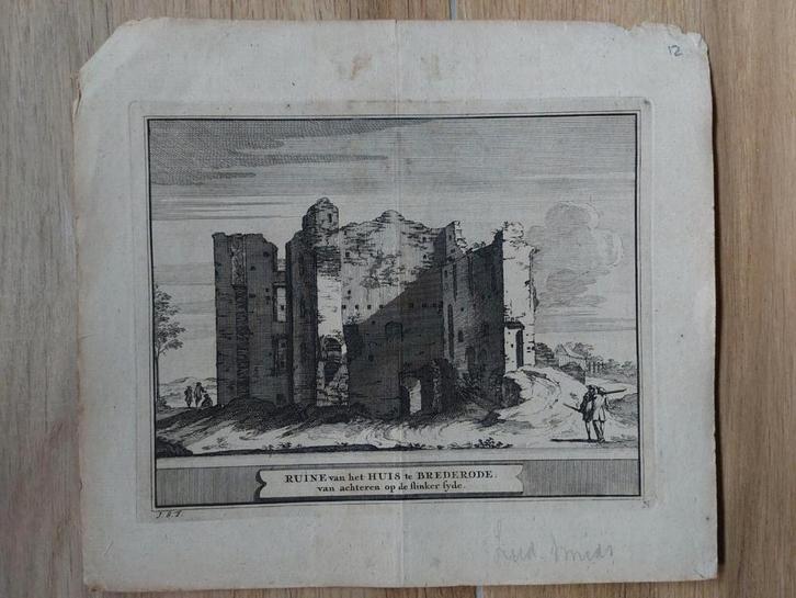 12 / Huis te Brederode bij Haarlem - Originele gravure 1736, Antiek en Kunst, Kunst | Etsen en Gravures, Ophalen of Verzenden