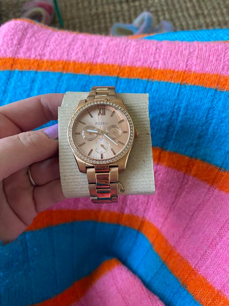 Fossil Dameshorloge met Strass - Staal, Sieraden, Tassen en Uiterlijk, Horloges | Dames, Staal, Fossil, Polshorloge, Ophalen of Verzenden