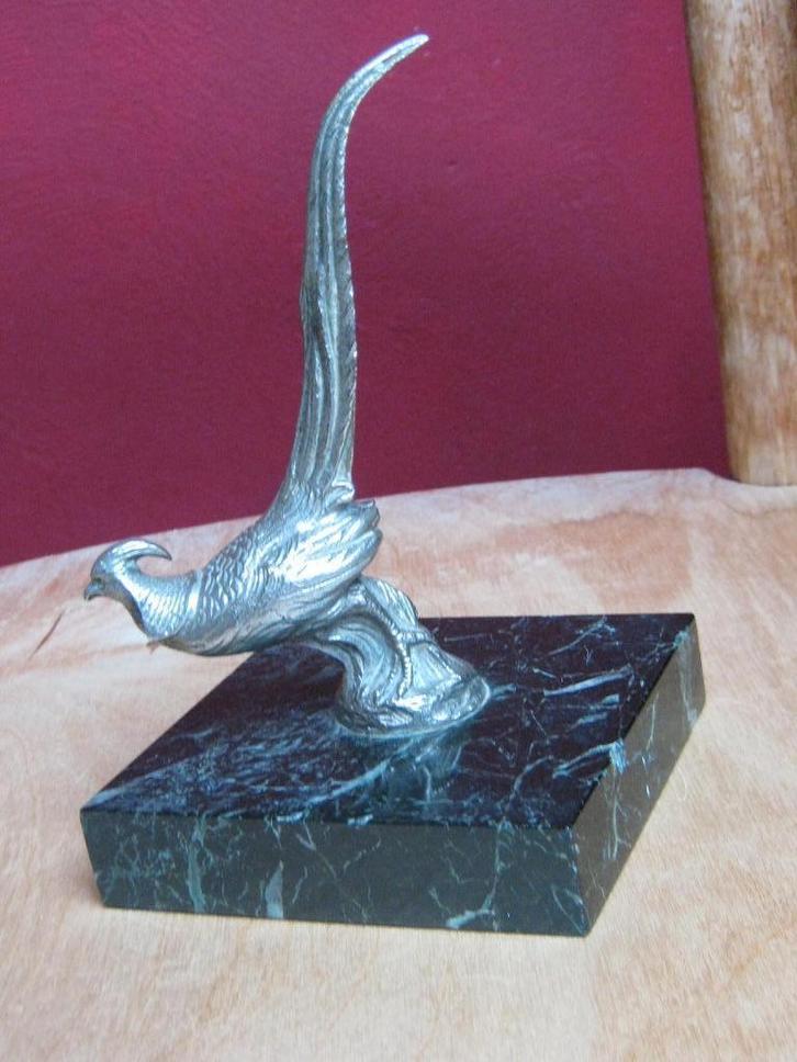 Metalen goudfazant op marmeren sokkel zwart, Antiek en Kunst, Curiosa en Brocante, Verzenden