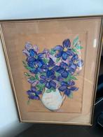 Stilleven,Pastel met paarse bloemen, Antiek en Kunst, Kunst | Schilderijen | Klassiek, Ophalen of Verzenden