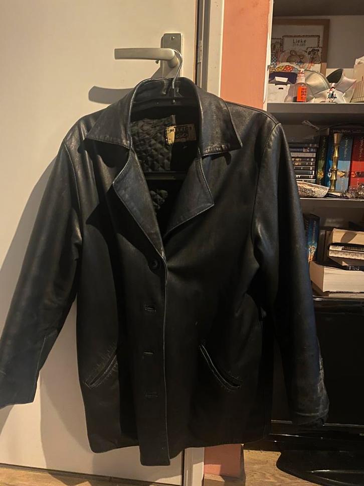 Vintage zwarte leren jas, Kleding | Dames, Jassen | Winter, Gedragen, Maat 38/40 (M), Zwart, Ophalen of Verzenden