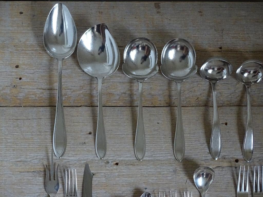 Bestek, Keltum Posthoorntje, P2 puntfilet, verzilverd, gaaf, Ophalen of Verzenden