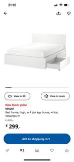 IKEA MALM WITH 4 STORAGE BOXES + IKEA Mattress (180x200 cm), Huis en Inrichting, Slaapkamer | Bedden, 180 cm, Wit, Zo goed als nieuw