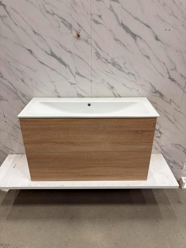 Badmeubel 100cm natuur eiken + wastafel, Huis en Inrichting, Badkamer | Badkamermeubels, Nieuw, Wastafelkast, Minder dan 100 cm