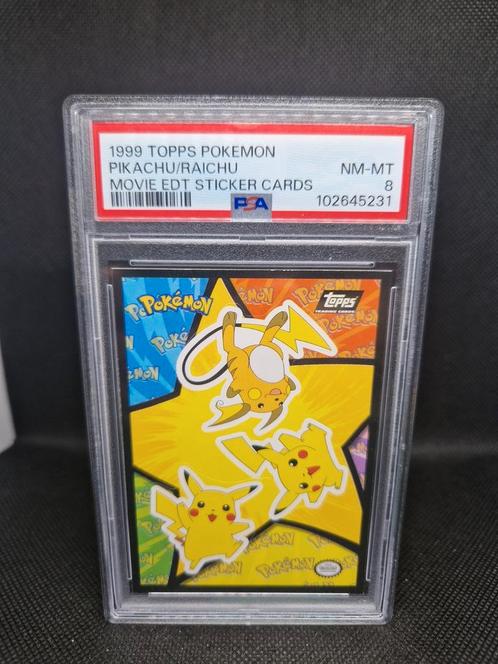 Pikachu/Raichu Movie Edition Sticker Cards Topps PSA 8, Hobby en Vrije tijd, Verzamelkaartspellen | Pokémon, Zo goed als nieuw