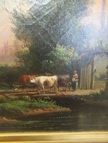 oer 11641 19e eeuws schilderij "vrouw met koeien" beschikbaar voor biedingen