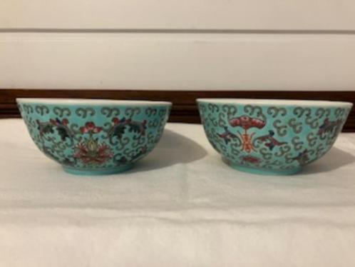Chinese schaaltjes - twee stuks - turquoise gedecoreerd, Huis en Inrichting, Keuken | Keukenbenodigdheden, Gebruikt, Verzenden
