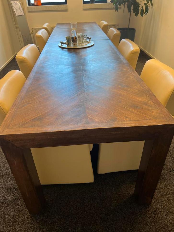 tafel met 4 witte fauteuils, Huis en Inrichting, Fauteuils, Gebruikt, Hout, 125 cm of meer, 150 cm of meer, Ophalen