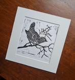 Linosnede print Winterkoning, met passe partout 20x20, zwart, Ophalen of Verzenden